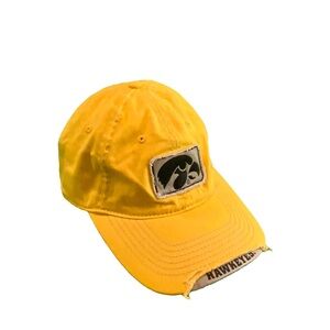 Branded Apparel Iowa Hawkeyes Hat Black Yellow Logo Cap Velcro Adult Adjustable